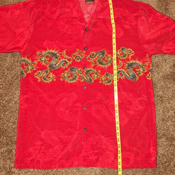 C-Two Size XL Red Dragon Polyester Short Slv Button Down Shirt - Picture 3 of 6